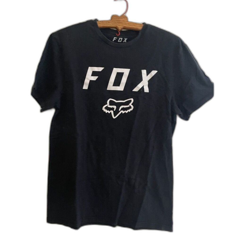 Vintage FOX Black Graphic T-Shirt, White Logo, Standard Fit Size L 100% Cotton